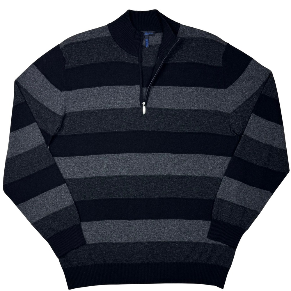Enzo Mantovani Mens Large 1/4 Zip‎ Sweater Knit Stripe Wool Cashmere Blend Italy